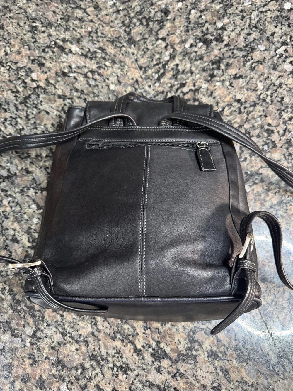 Tignanello Black Leather bohemian Backpack with Structured Flap